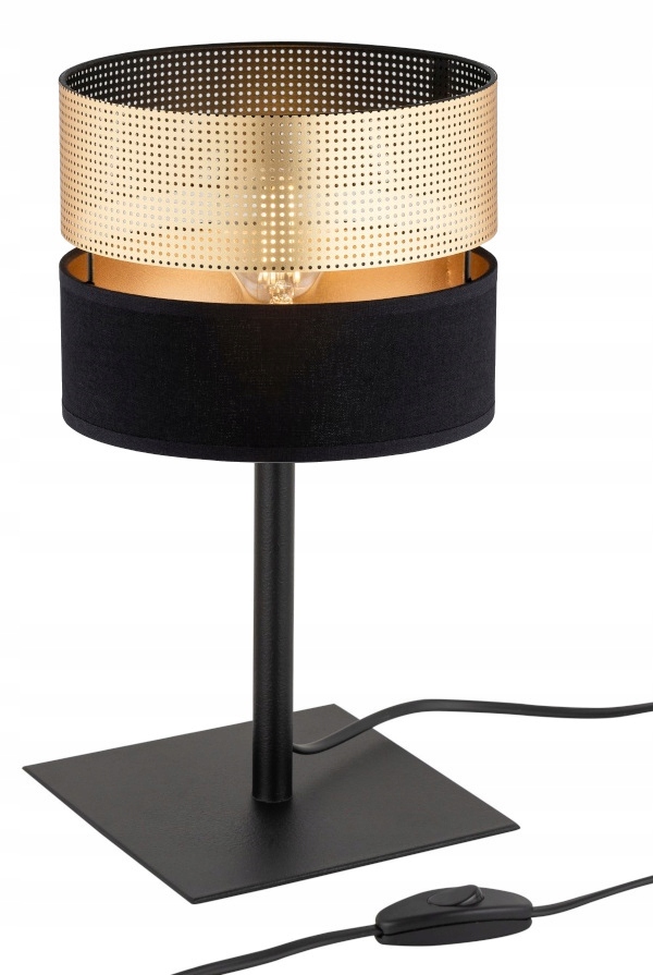 Lampka Biurkowa Nocna Abażur Czarno Złoty Led