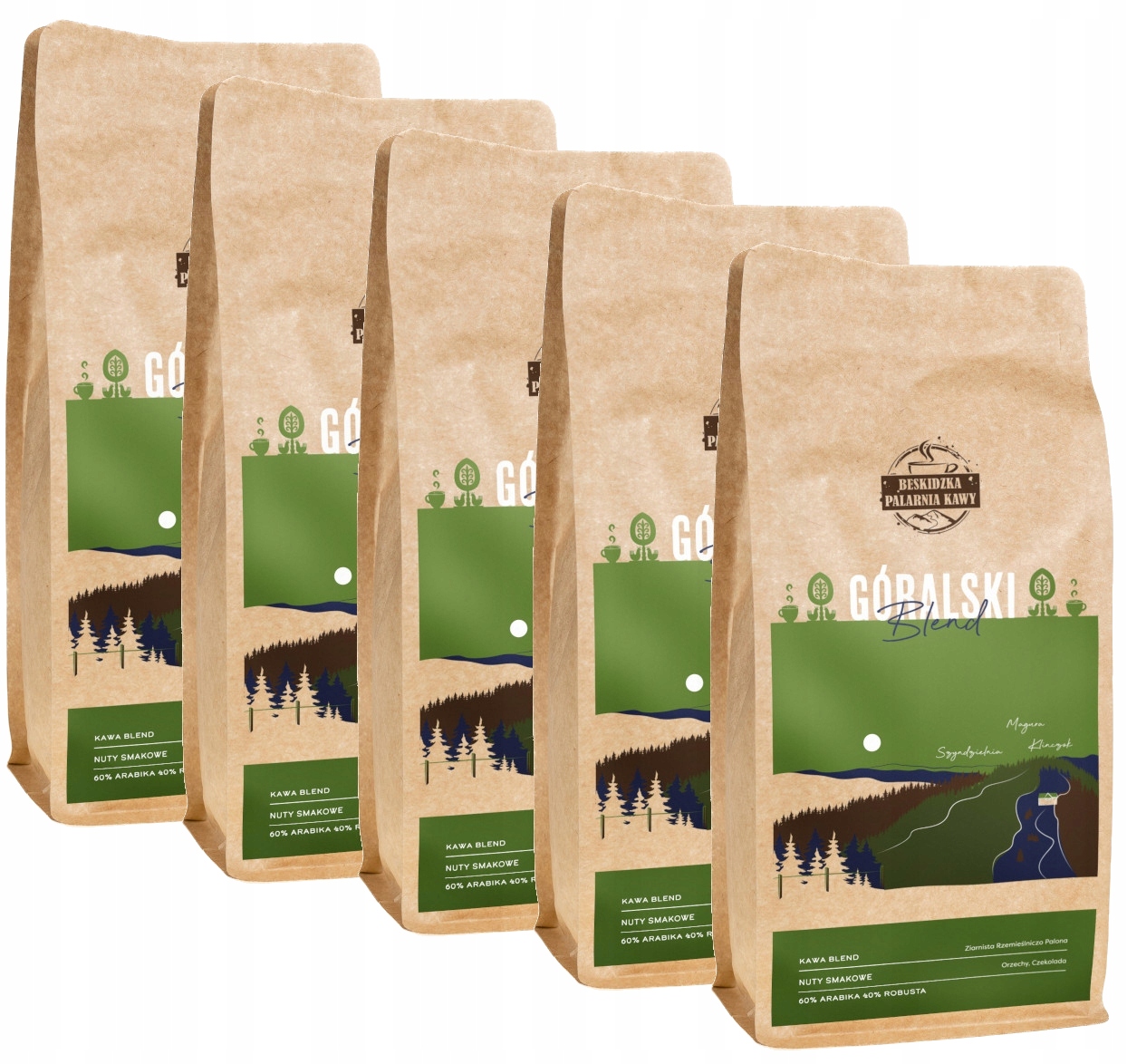 Levně Čerstvě Pražená Káva Zrnková Horská Blend 5x 1KG Speciality Do Kávovaru