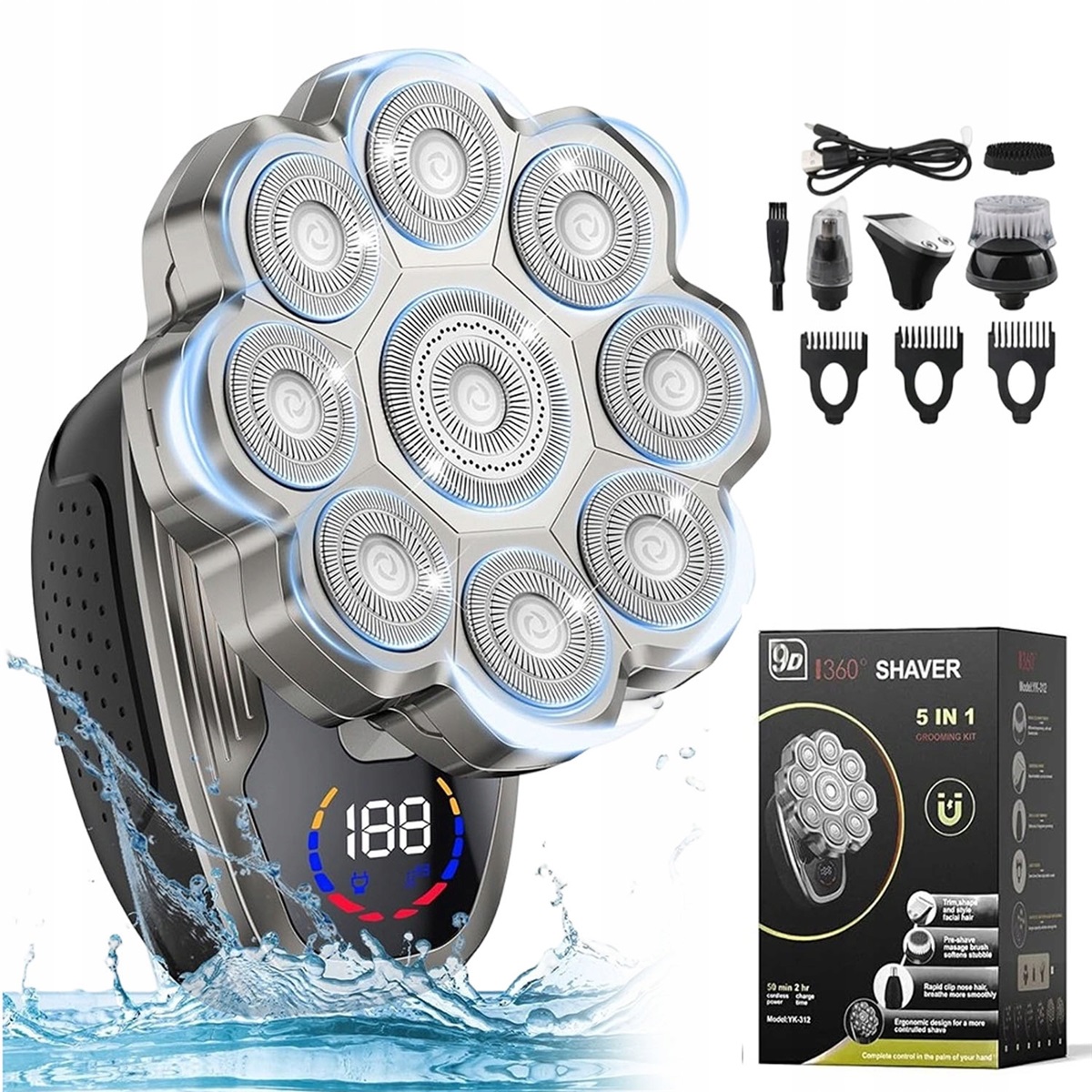 9D magnetická hlavice 5 v 1 Holicí Strojek Černá Ideální na cesty