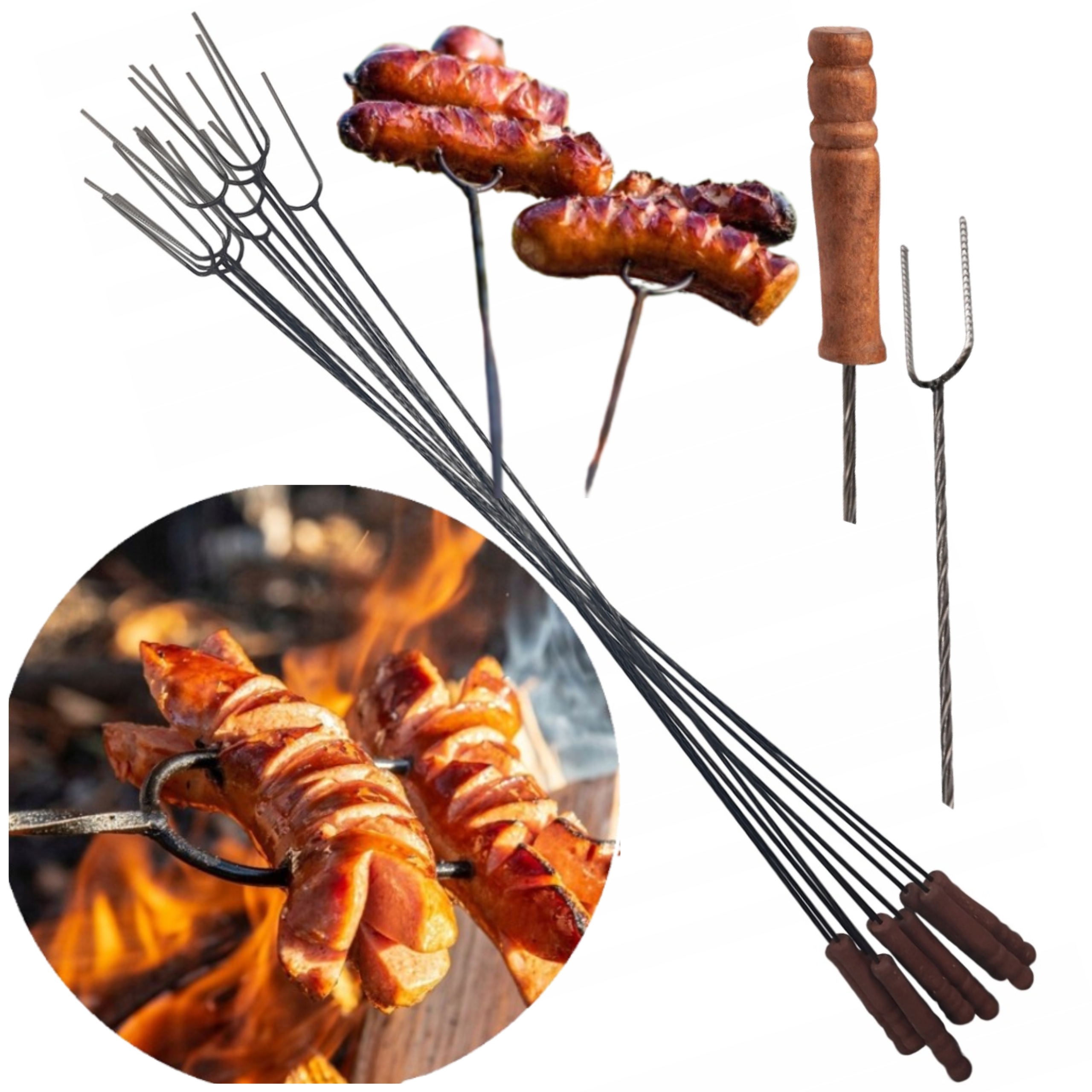 KIJKI DO OGNISKA 10x WIDEŁKI OGNISKOWE Widelec 124cm GRATIS WIESZAK Kijków Materiał metal