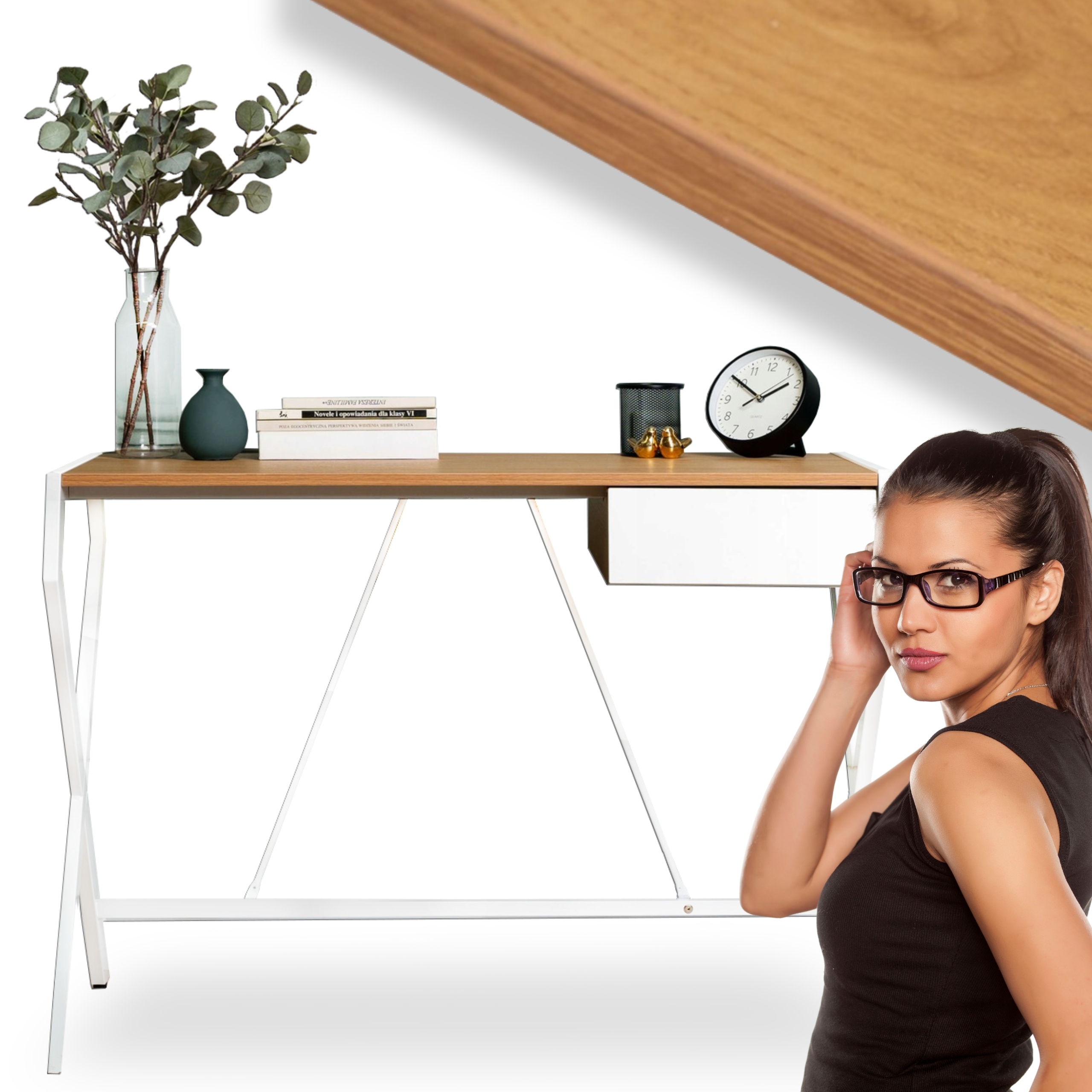 Malý psací stůl s bílou zásuvkou pro děti a dívky Pro Mládež Dub Meg