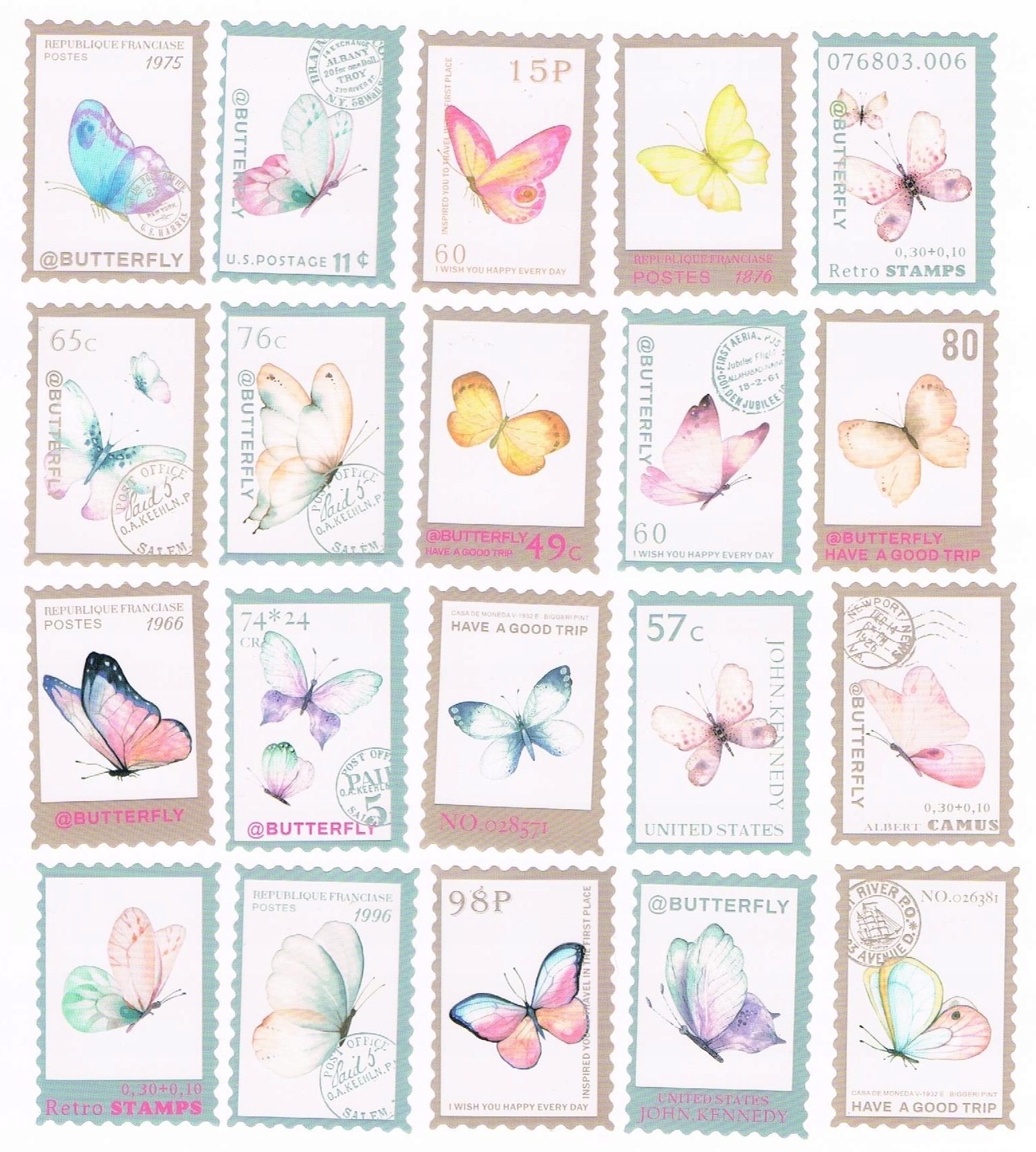 Naklejki Foliowe Znaczki Motylki Motyl 40SZT