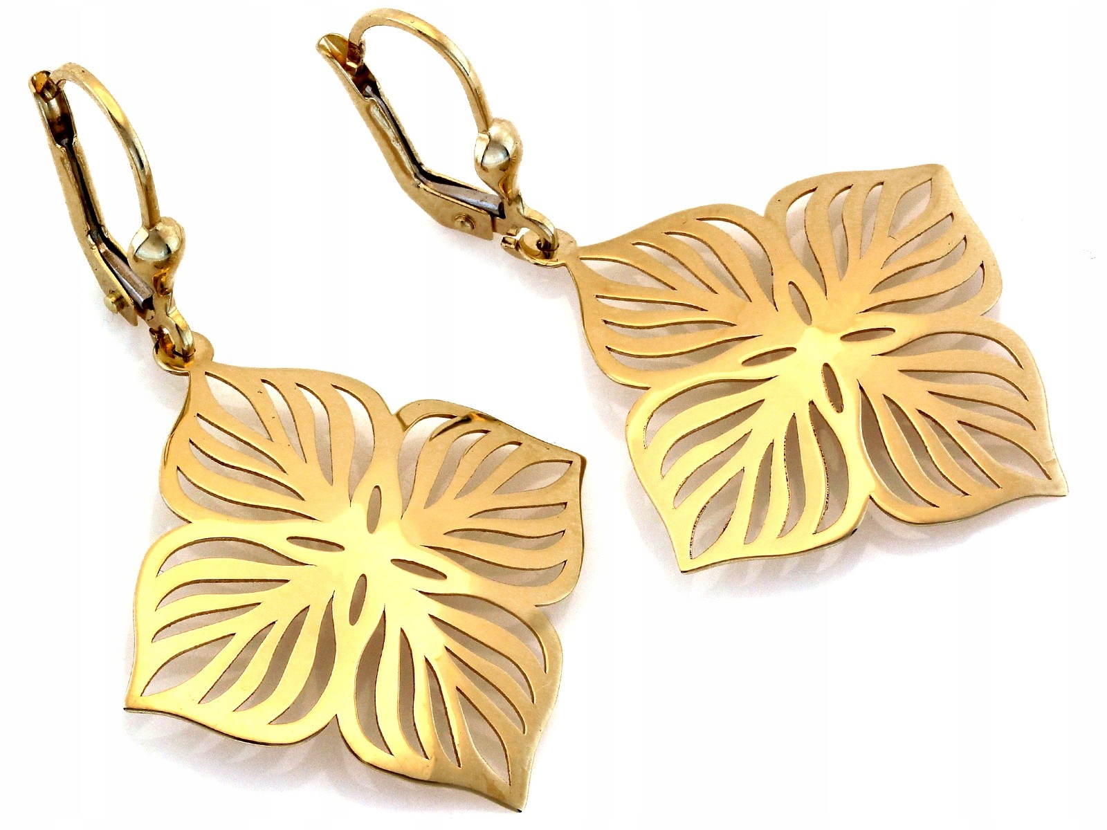 Zlaté závěsné Náušnice s ažurovými květy 585 Elegantní závěsné kosočtverce 2.99 g