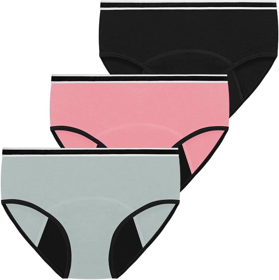 3 szt. majtki menstruacyjne dziewczęce M, bawełniane, 4-warstwowe