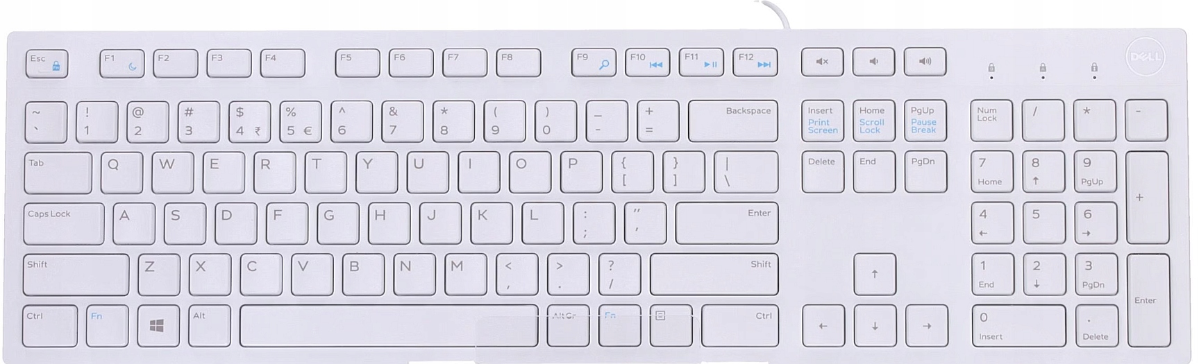 biała płaska klawiatura Dell niskie ciche klawisze kabel Usb