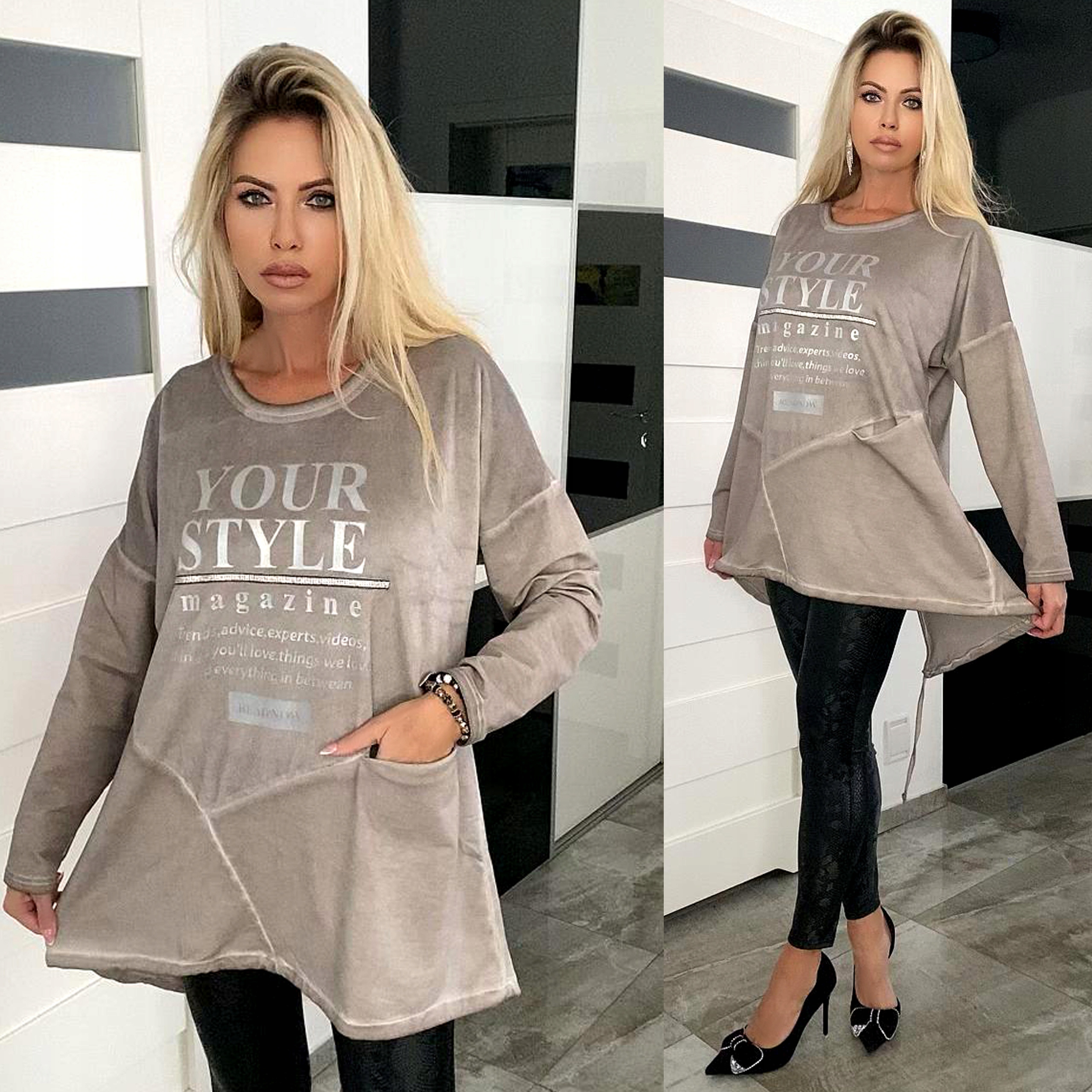 Luźna Tunika Asymetryczna Cudny Jador Duże Rozm Stylowy Tył 666C