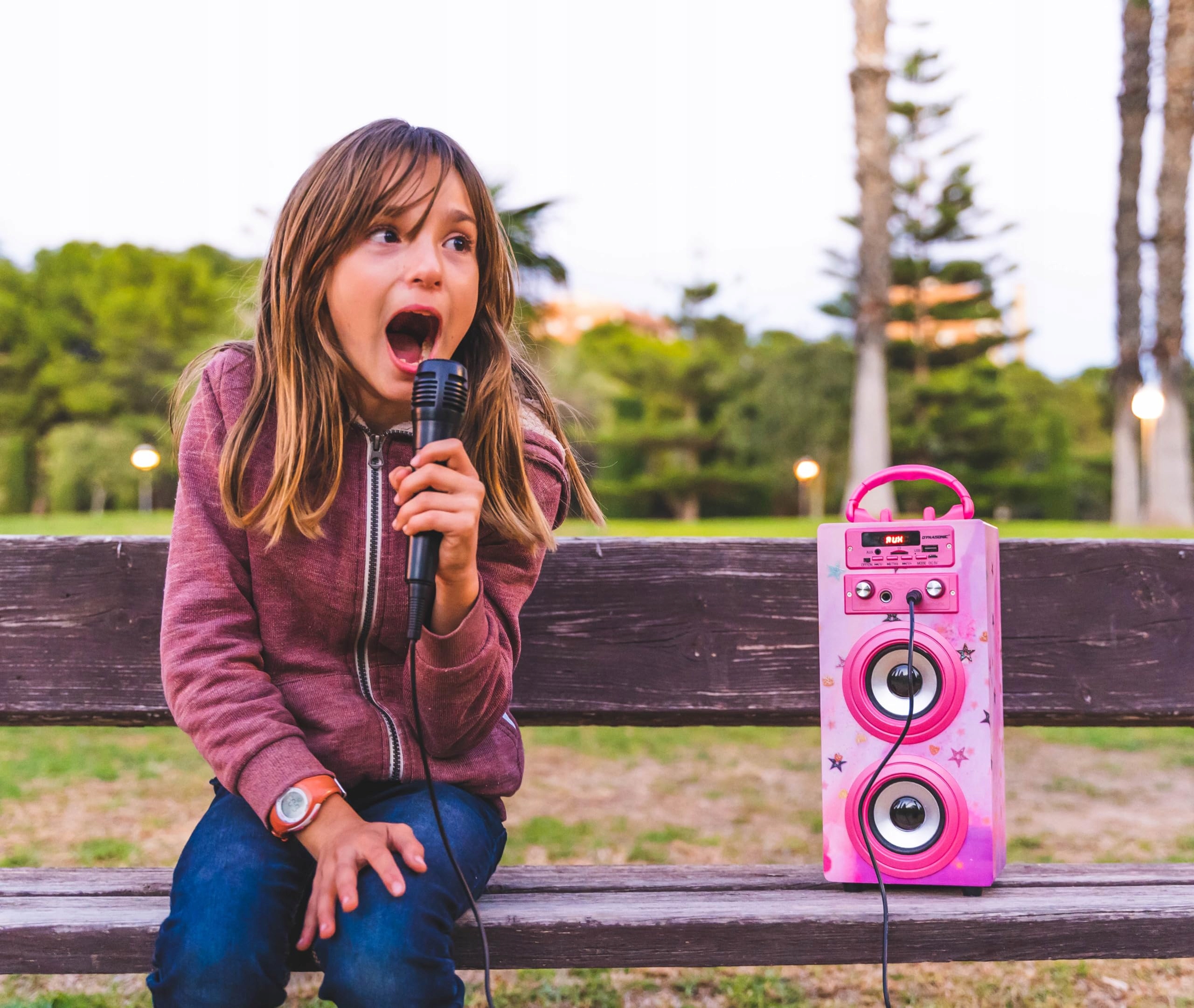 DYNASONIC Karaoke Z 2 Mikrofonami Przenośny Głośnik Bluetooth Dla Dzieci — miniatura 8