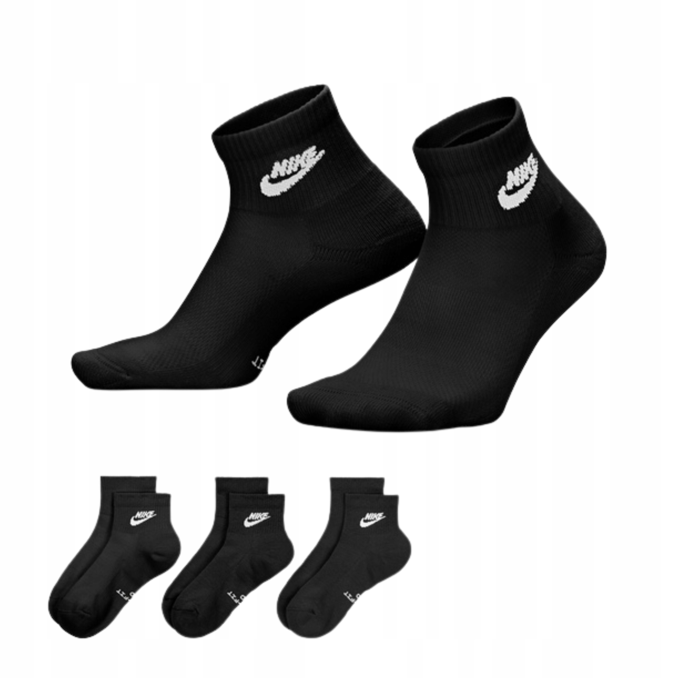 Skarpety Nike 3PAK IH8523 902 Czarne sportowe za kostkę R. 35-37,5