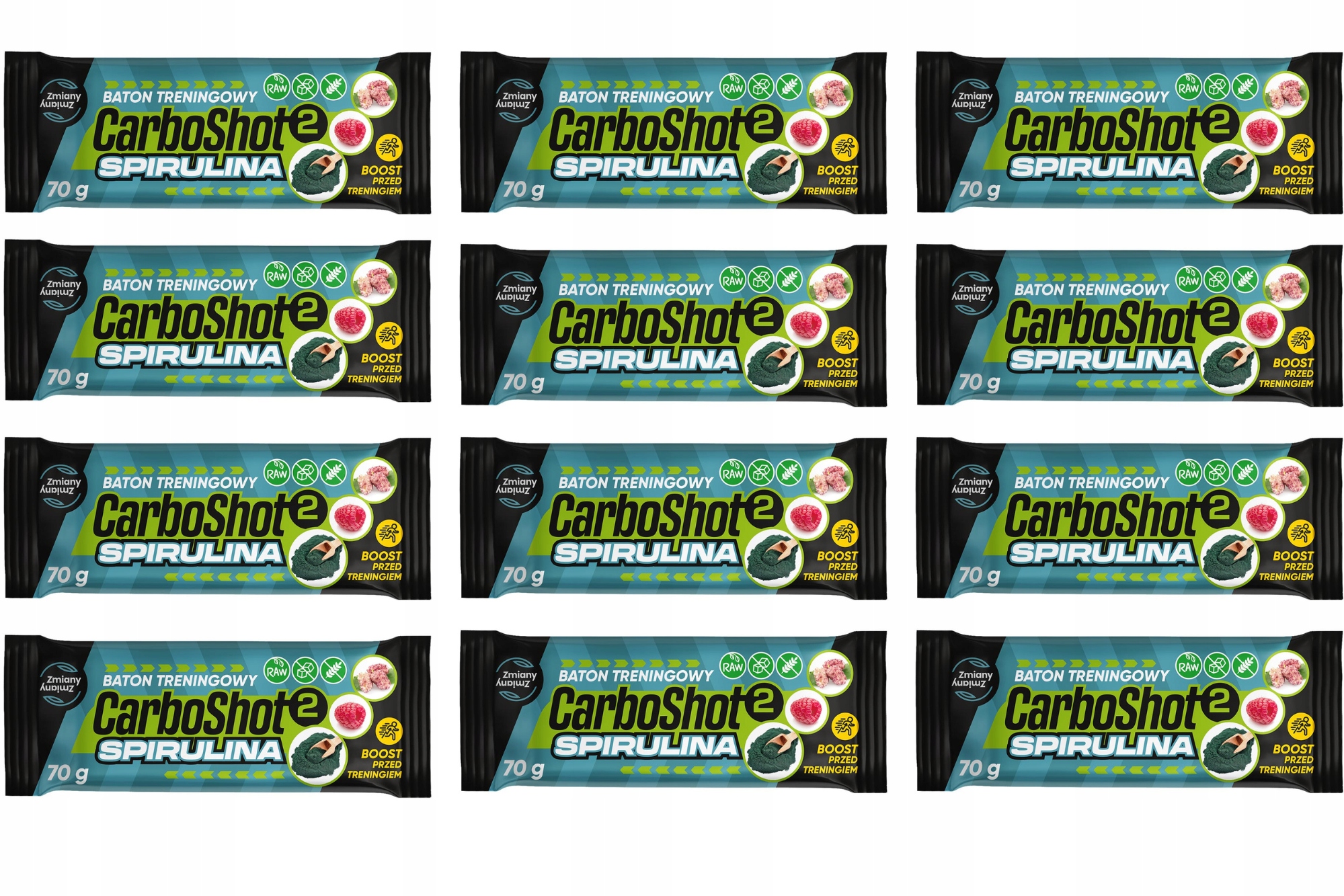 Levně Sada energetických tyčinek 12xCarboShot 2 Spirulina 70g sportovní trénink