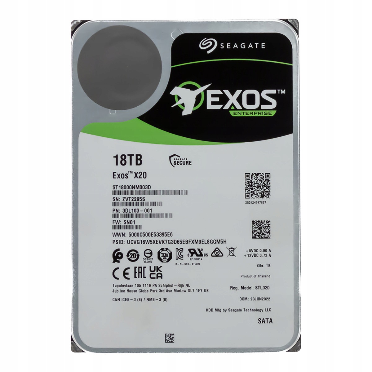 Seagate Exos X20 18TB 7.2K 256MB Sata III 3.5'' ST18000NM003D