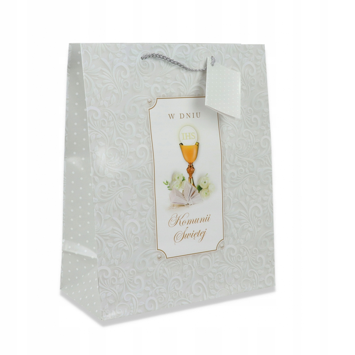 TOREBKA PREZENTOWA KOMUNIA ORNAMENT BIAŁA 23x18