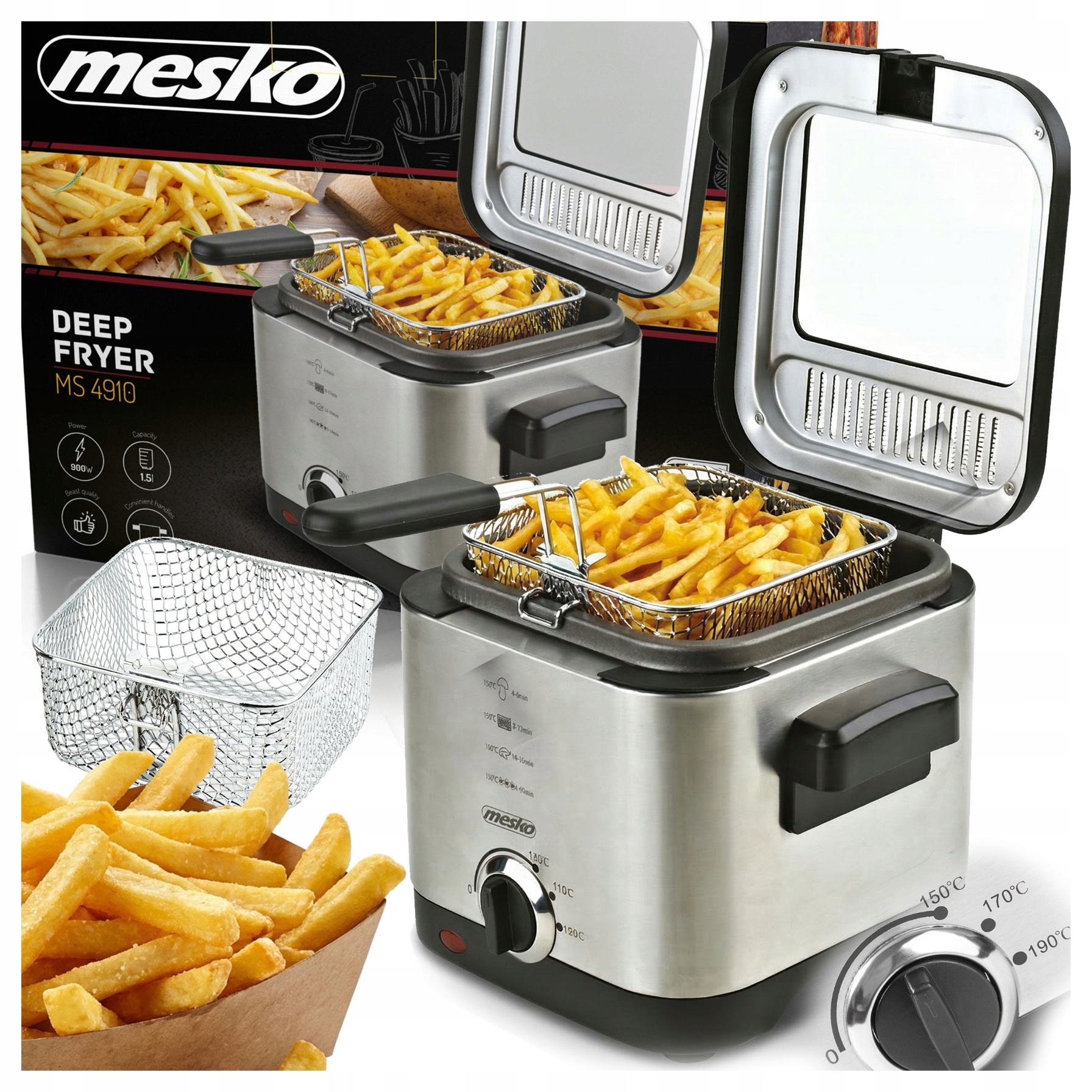 Frytkownica 1,5L 900W Regulacja Temperatury Koszyk Podnoszony