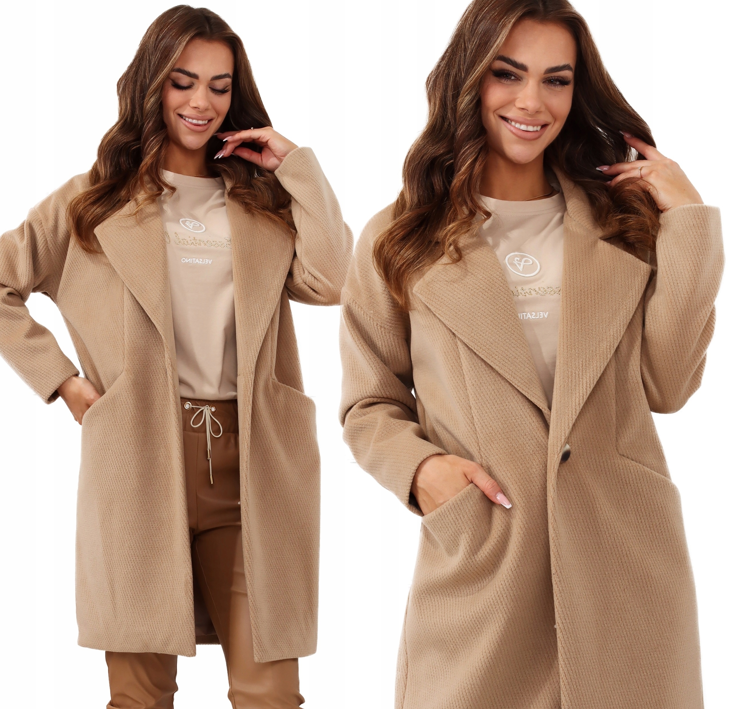 Płaszcz Damski Kobiecy Klasyczny Prąż Wiosna Jesień Polski K 36 S