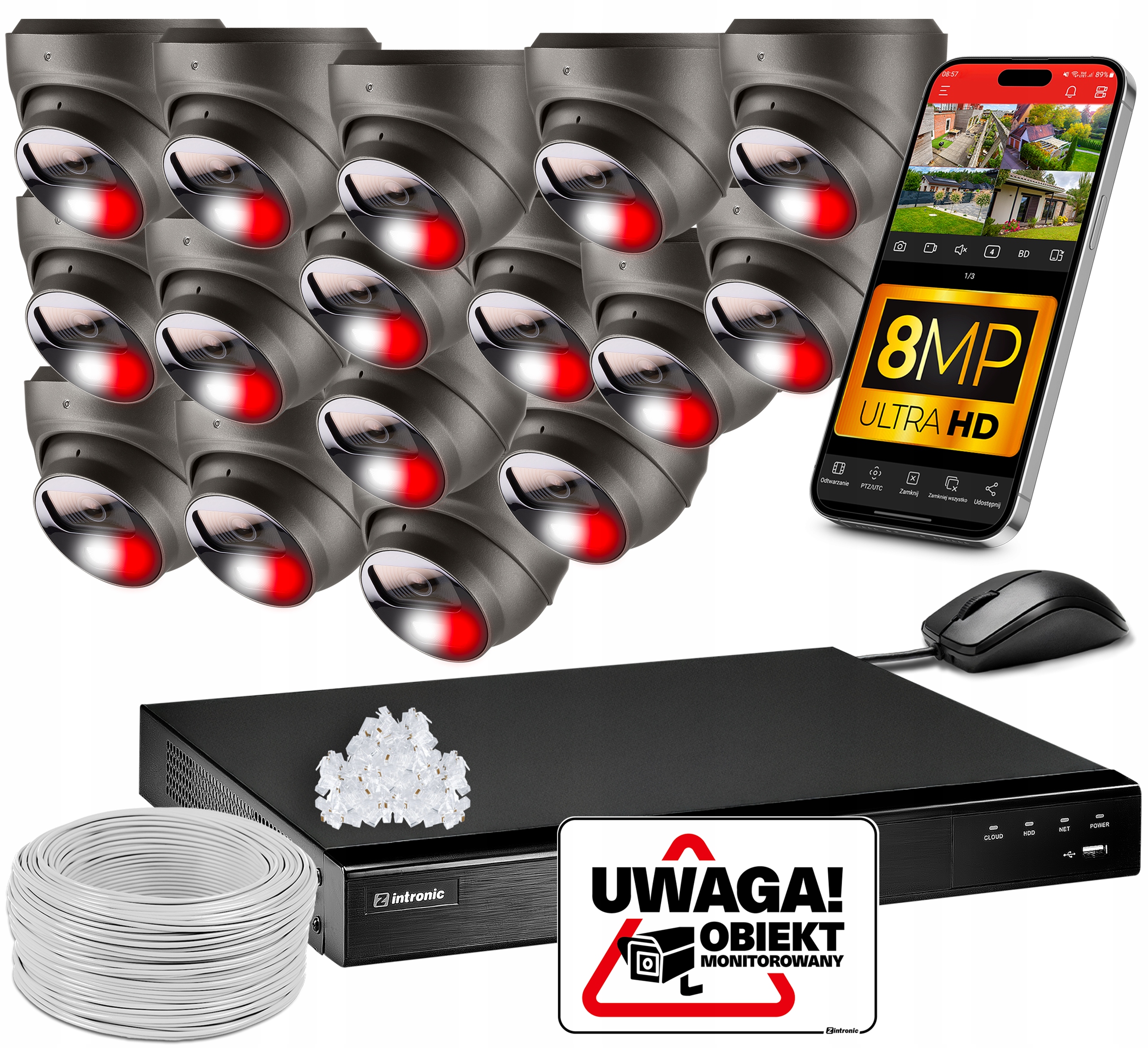 Sada Monitorování 16 kamer Poe 4K Ultra Hd 8Mpx Šedá Detekce Bez Disku