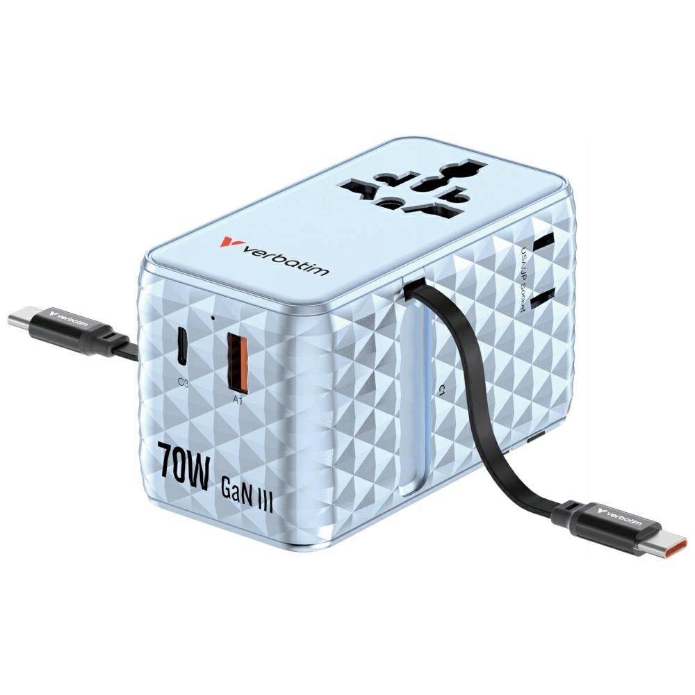 Verbatim Cestovný adaptér Eu/uk/us GaN 1xUSB-C/1xUSB-A/2xUSB-C Pd 70W nie
