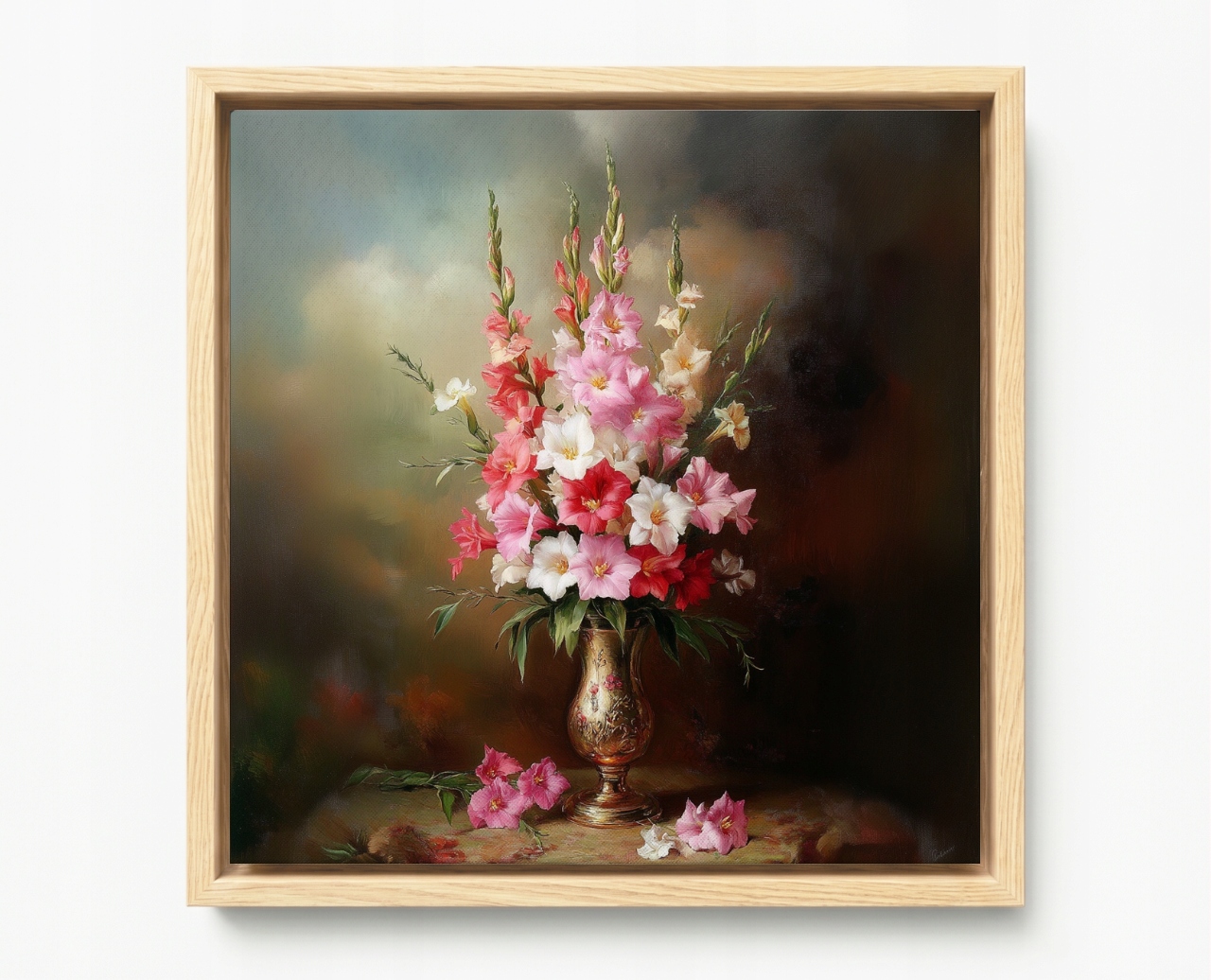 Obraz Rám American Box Dekorace Váza Květiny Gladiole Mečíky 50x50