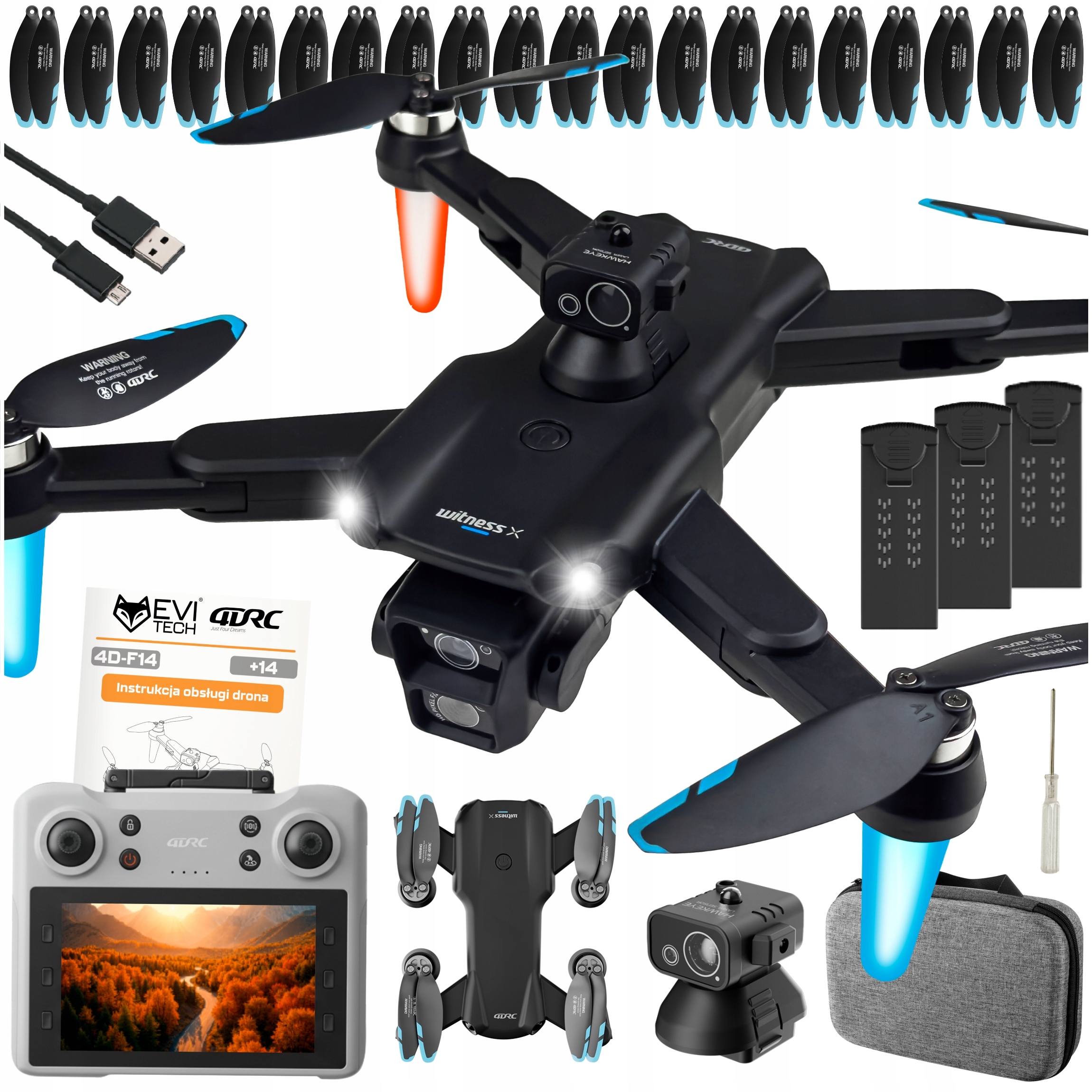 Dron FlyPro14 2 kamery Radar Překážek Bezkartáčové motory 75min Hračka