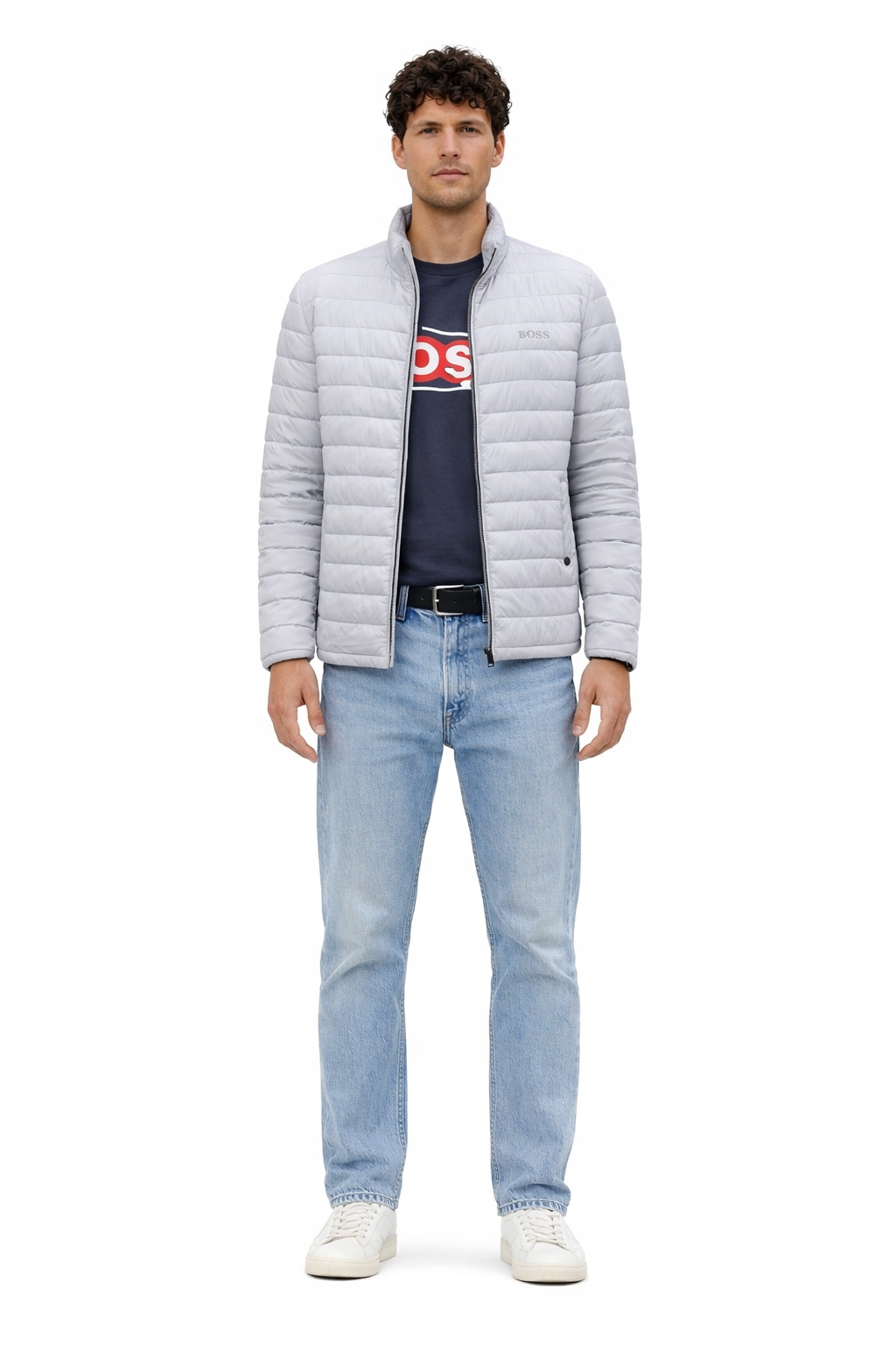 Boss Kožená Prošívaná Bunda V Barvě Světle Šedé Se Zipem 56 I3C