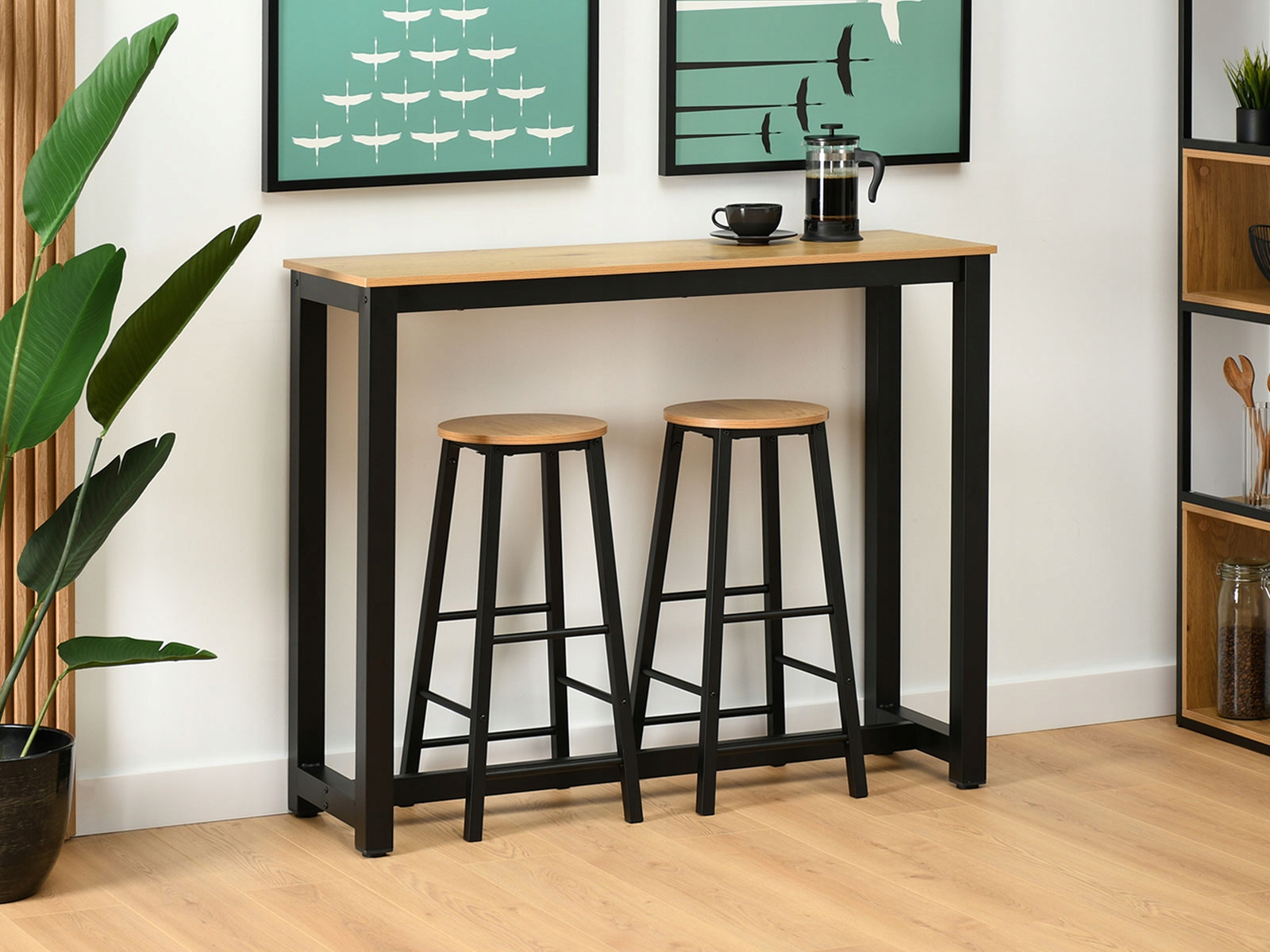 STYLOWA WYSPA KUCHENNA Z DWOMA HOKERAMI REMI DĄB PODSTAWA METALOWA CZARNY Marka Mebel-Partner