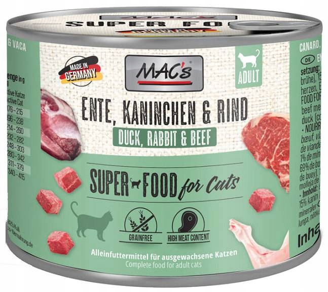 Levně 5X Macs Cat vlhké krmivo pro kočky kachna krolik wolowina 200 g