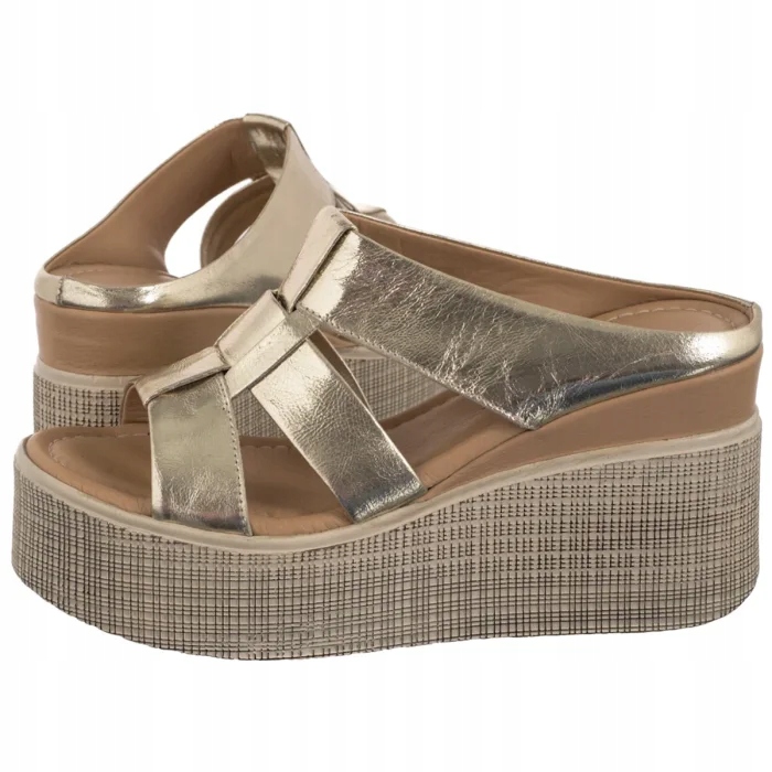 Kožené dámské sandály na podpatku Nepeke Enes Gold Zlaté