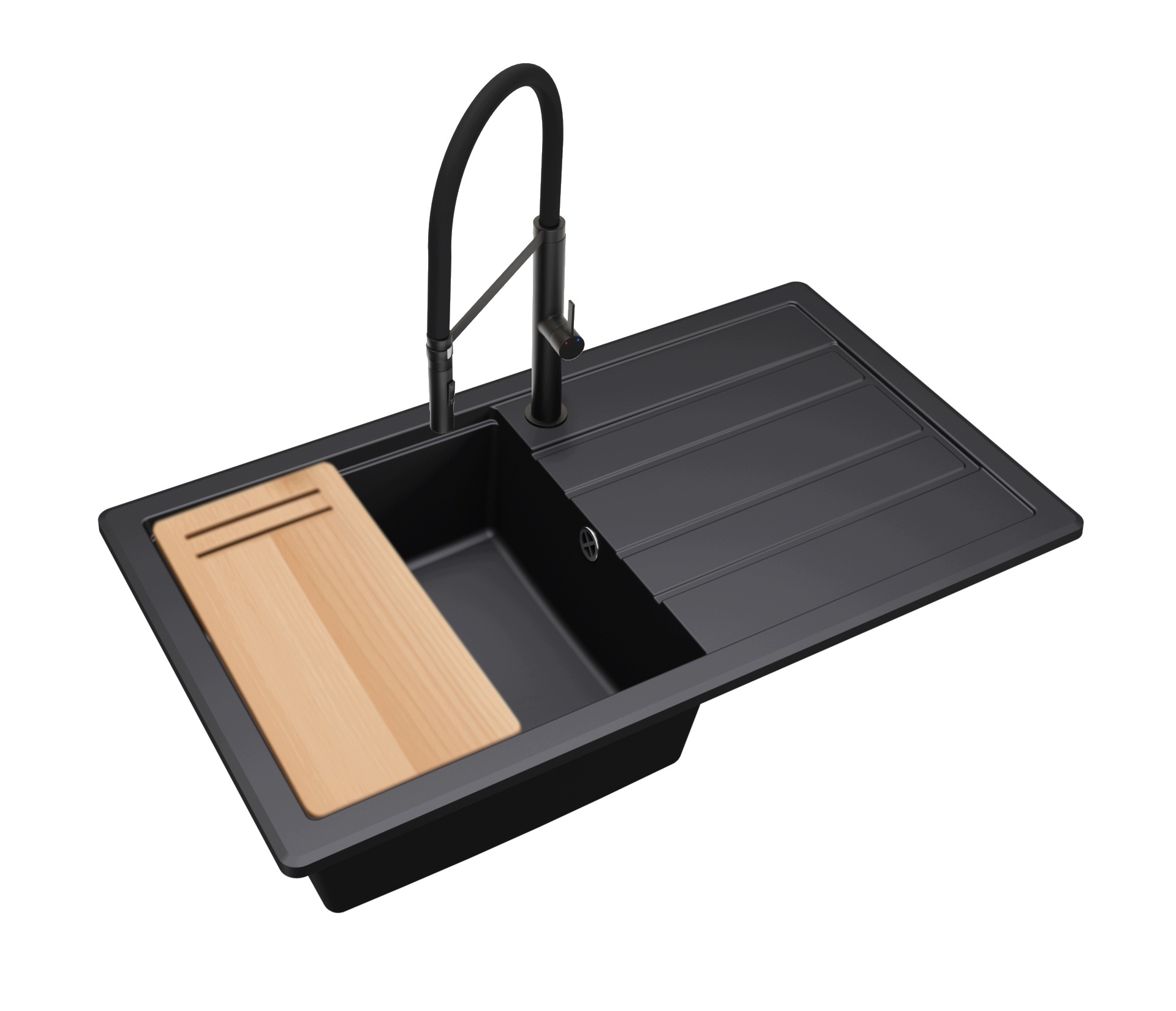Granitový jednokomorový drez Zircon 7010 Sifónová doska Batéria Full