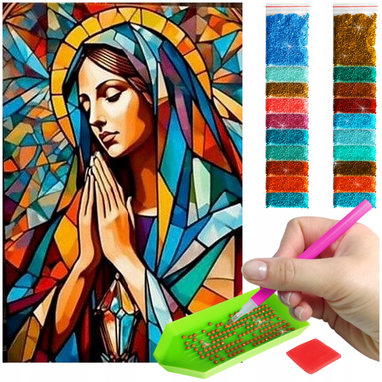 Diamantová Výšivka Diamond Painting Mozaika Panna Maria Vitrážová Sada