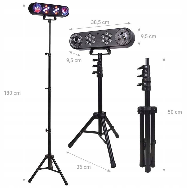 ZESTAW OŚWIETLENIOWY MULTIEFEKT ŚWIETLNY LED DISCO KULA PARTY +STATYW+PILOT Model MAGIC BAR