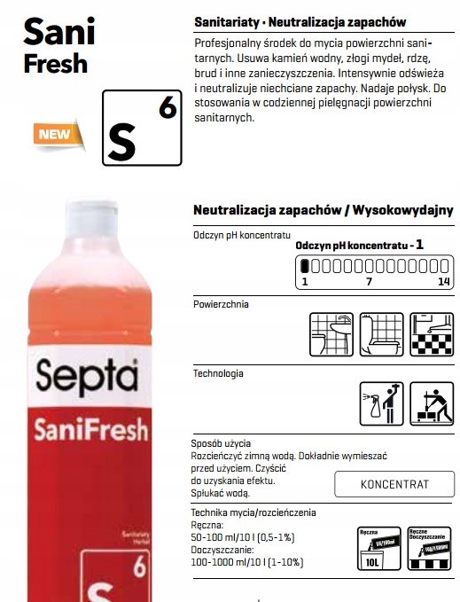Sanifresh S6 do mycia łazienki usuwa zły zapach 1L Postać płyn