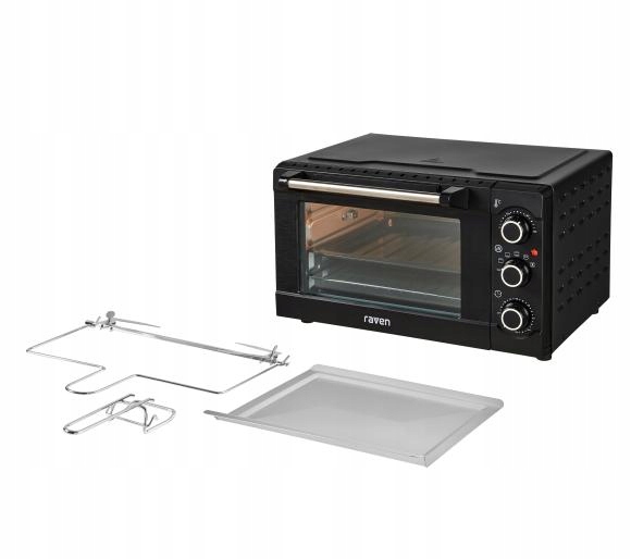 Mini piekarnik Raven EPI004X 1650W 20L Rożen Termoobieg Ruszt Czarny