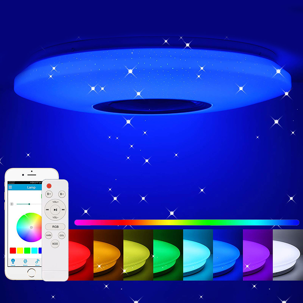 Stropní Svítidlo Rgb S Bluetooth Led Reproduktorem 60 W S Dálkovým Ovládáním Aplikací App