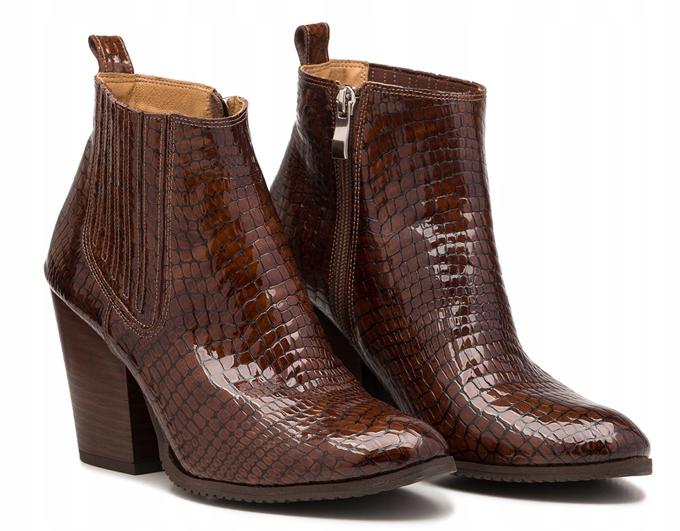 Kotníkové Boty z kůže s vysokým podpatkem Btl s motivem hada 39