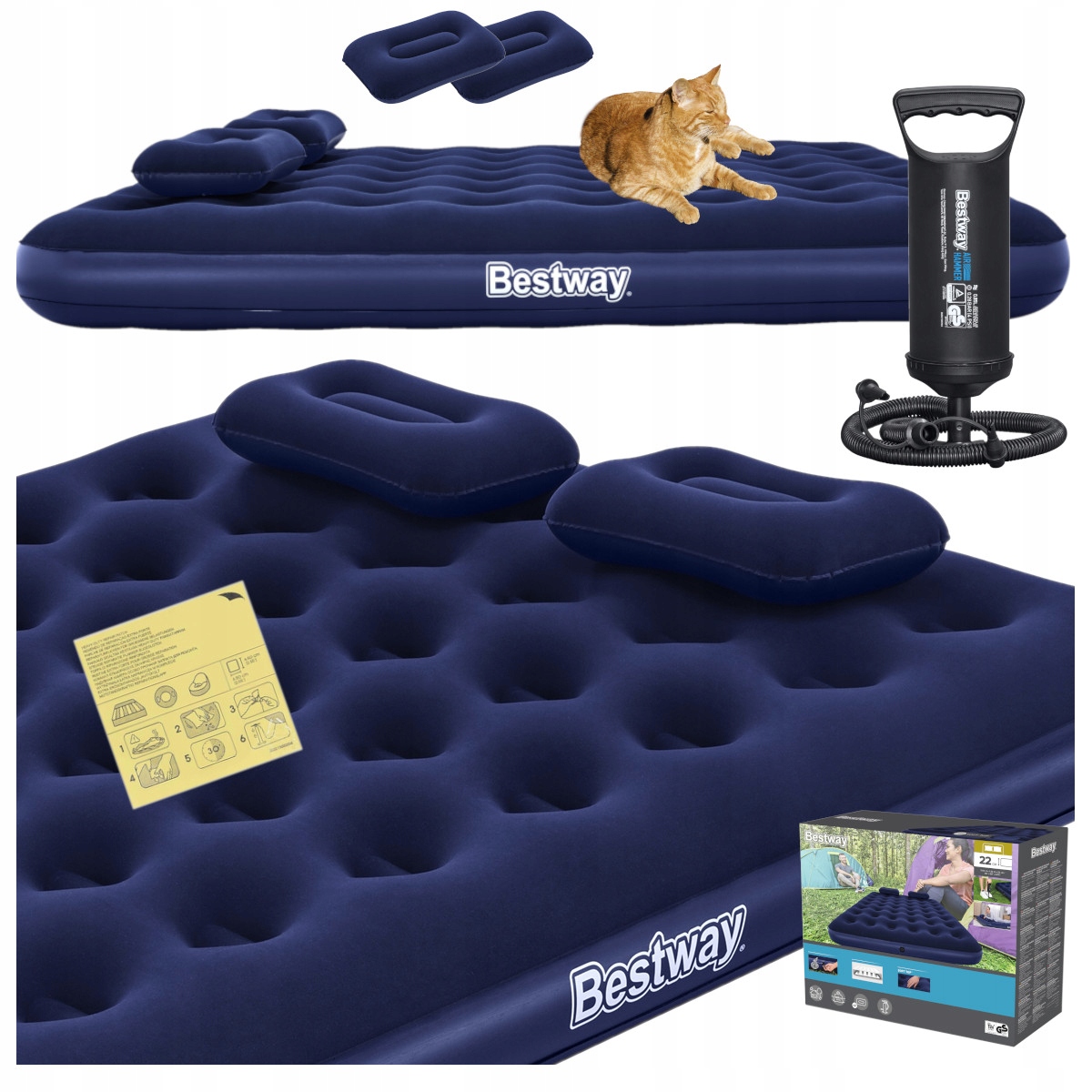Matrace Nafukovací Cestovní Postel Pro 2 Osoby 2 Polštáře Pumpa New 2026