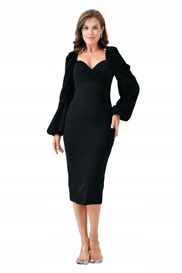 Lovebox Černé Šaty S Bufetovými Rukávy MIDI 36 5FA