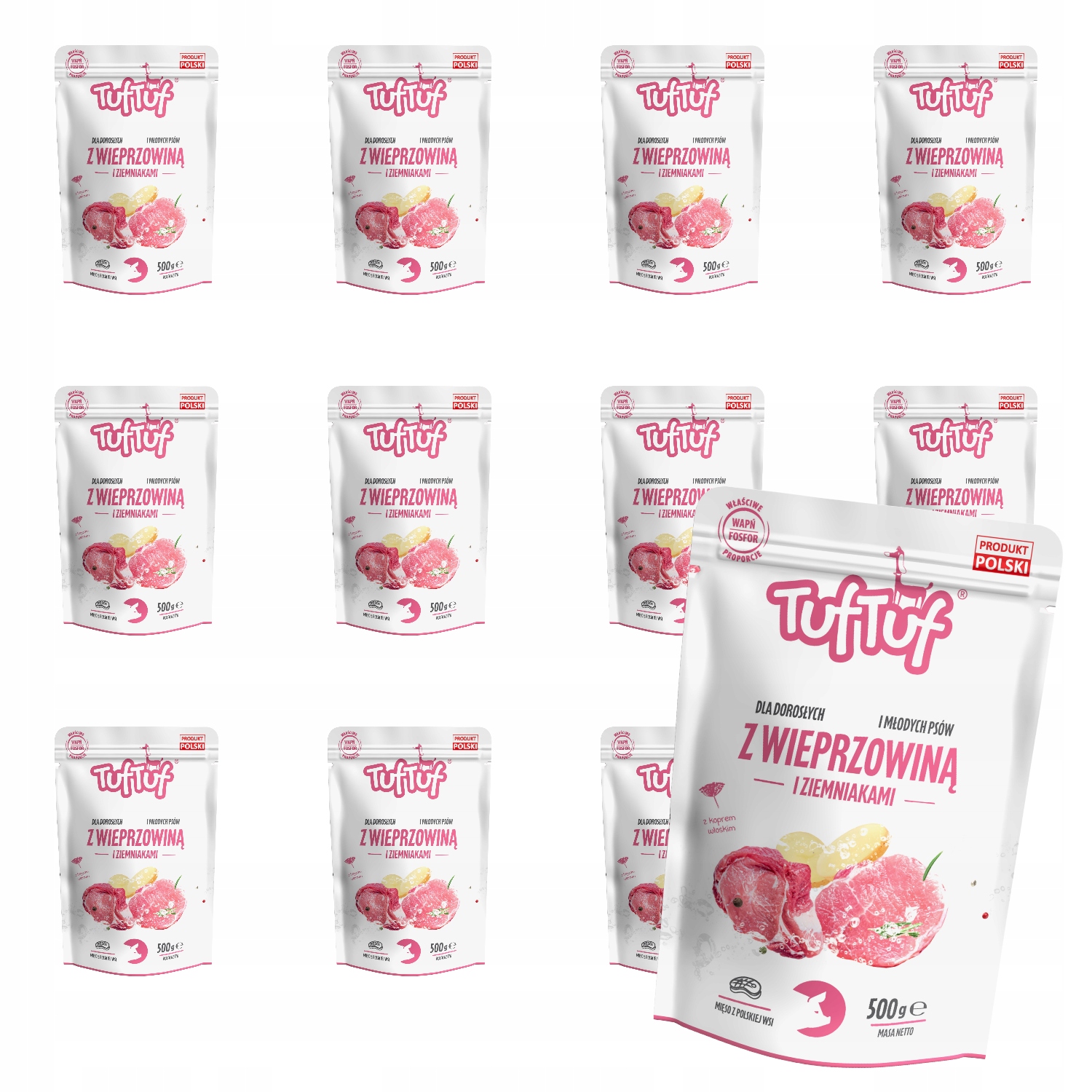 Levně Vlhké Krmivo Pro Psa TufTuf Vepřový Sáček S Bramborem 12x500G