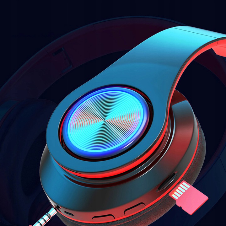 SŁUCHAWKI BEZPRZEWODOWE B39 BLUETOOTH MIKROFON RGB Model PRZEWODOWE z MIKROFONEM PODŚWIETLANE
