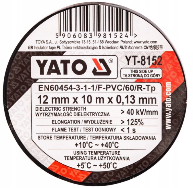

Yato YT-8152 Taśma Izolacyjna 12MM X 10M Czarna