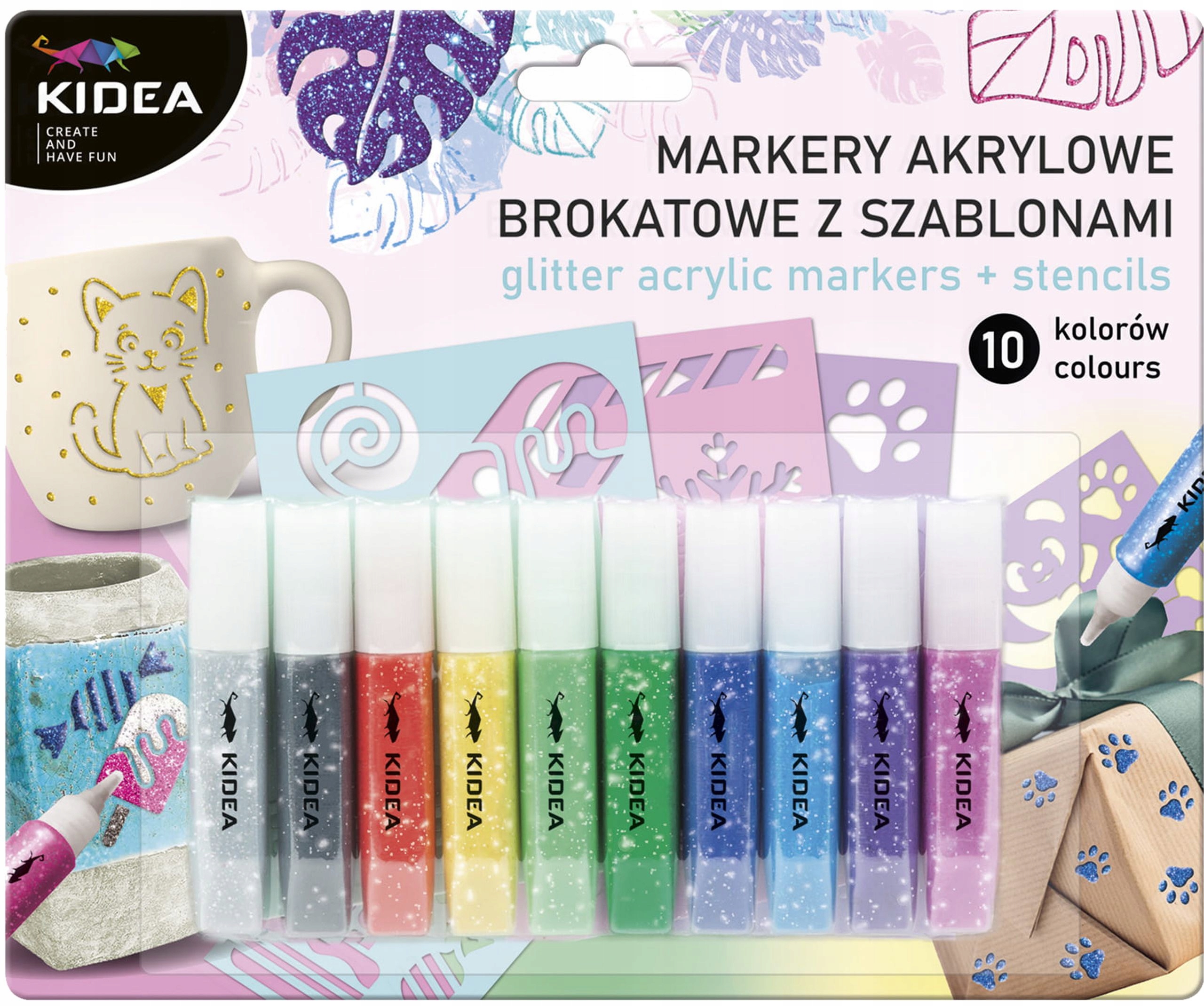 

Markery Akrylowe Brokatowe 10 kol. Z Szablonami