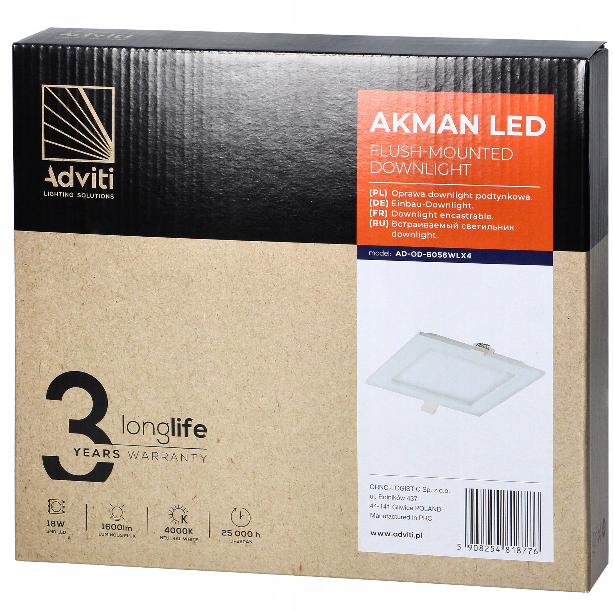 Panel LED Plafon PODTYNKOWY SUFITOWY 18W NEUTRALNY Marka Orno