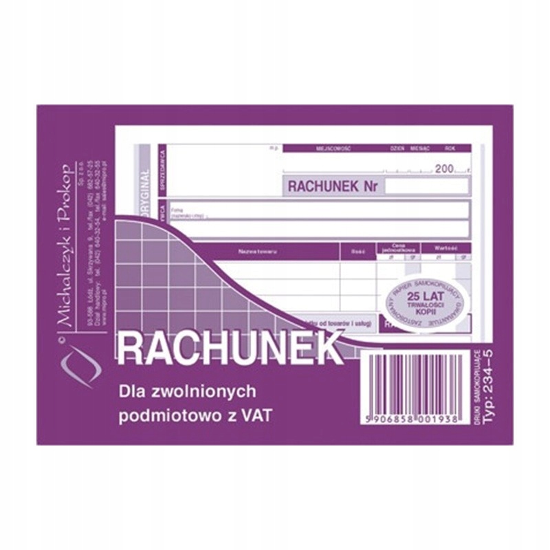 

234-5 Rachunek Dla Zwolnionych Z Vat Druk A6 80K