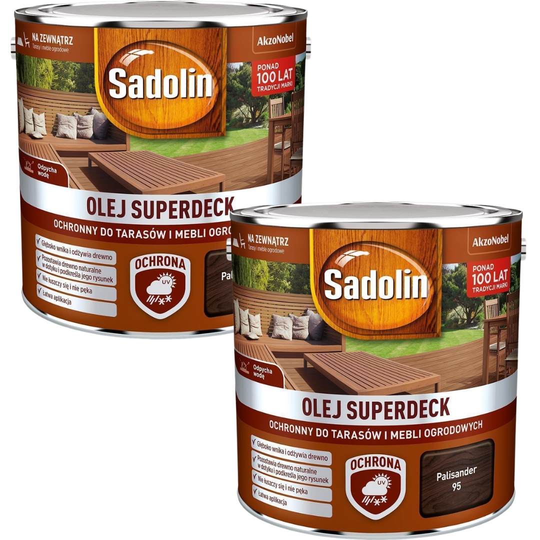 Set Sadolin Olej 2x2,5 Superdeck Ochranný Pro Terasy Nábytku Palisander 5L
