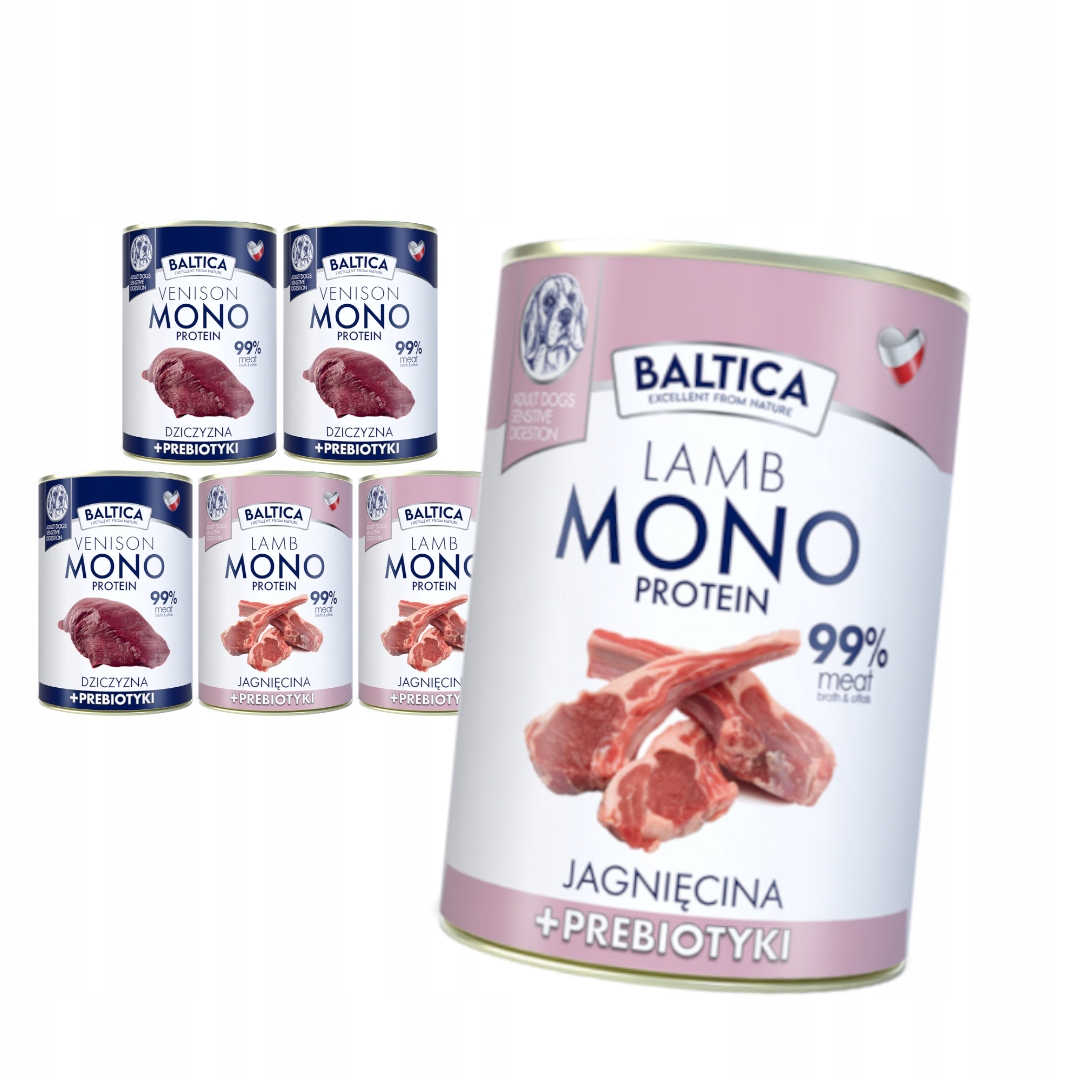 Levně Baltica Monoprotein 6x400 g Vlhké Krmivo pro psy s prebiotiky Mix 2 příchutí