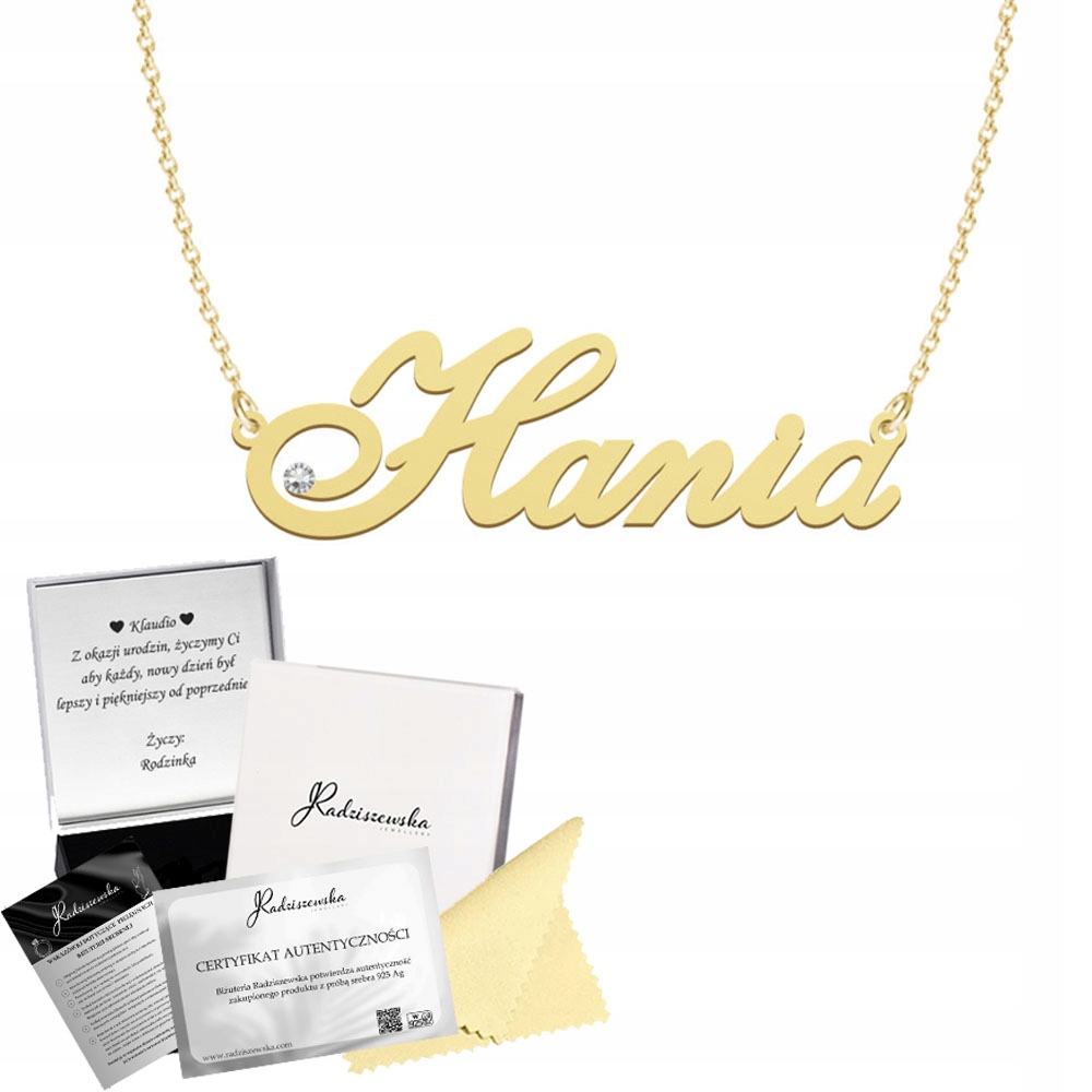 Zlatý náhrdelník s jménem Hania Řetízek Stříbro 925 Dárek Dedikace