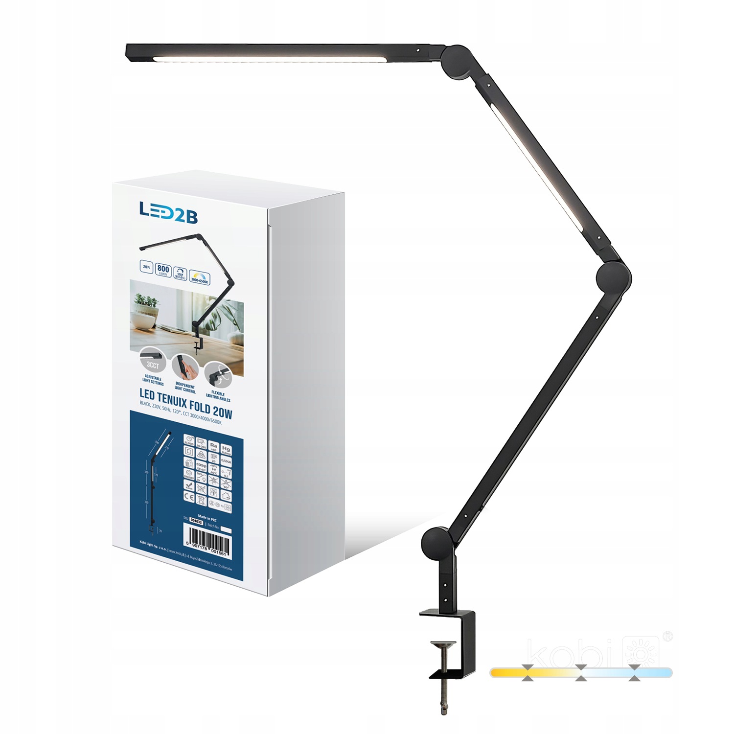Led kreslicí stolní lampa 20W 3CCT stmívatelná černá Tenuix Fold Kobi