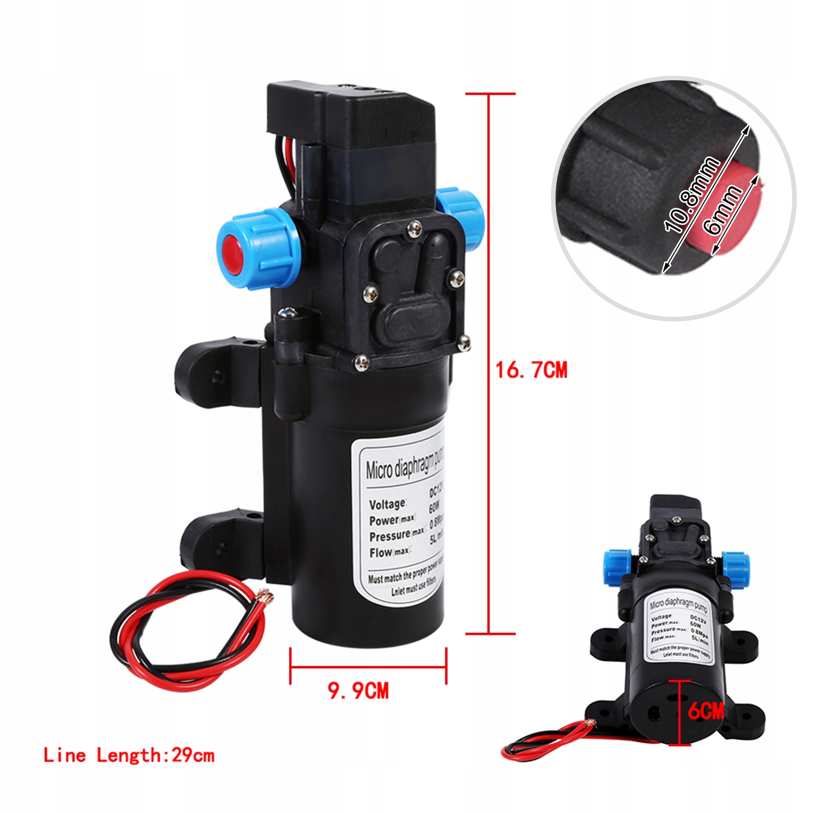 POMPA CIŚNIENIOWA PRZEPONOWA DO WODY 116PSI 12V Marka bez marki