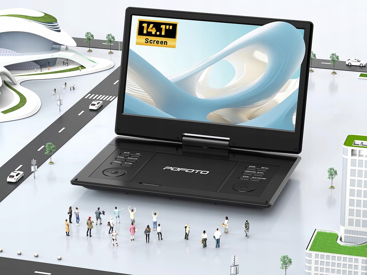 Přenosný DVD přehrávač Baterie 4000 Mah, Dvojité Reproduktory 14" Obrazovkou