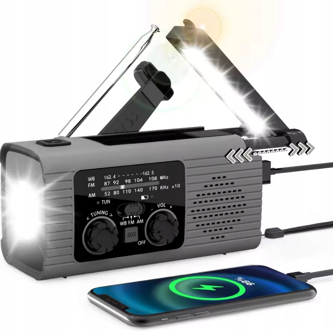 Radio Solarne Latarka Powerbank Alarm Turystyczne v2 Akcesoria Campingowe