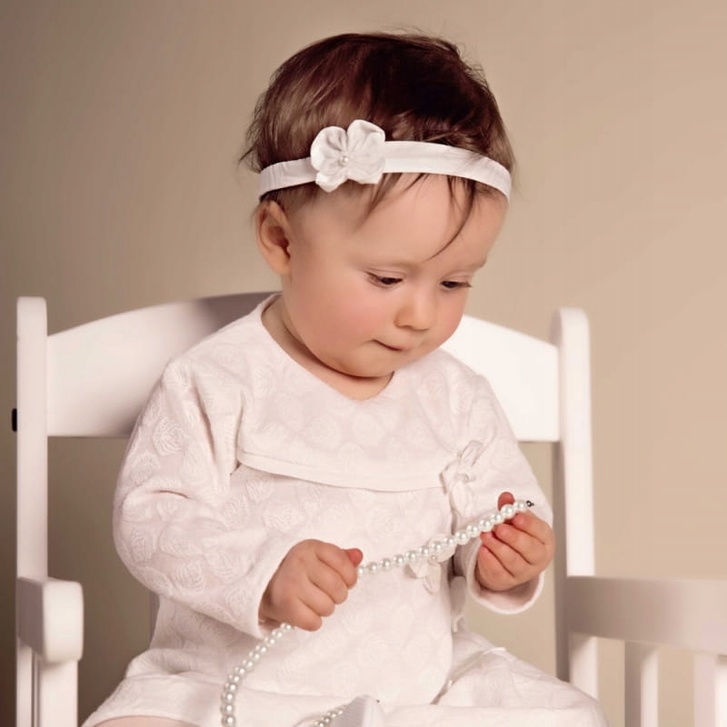 Opaska na głowę do chrztu Julia biała