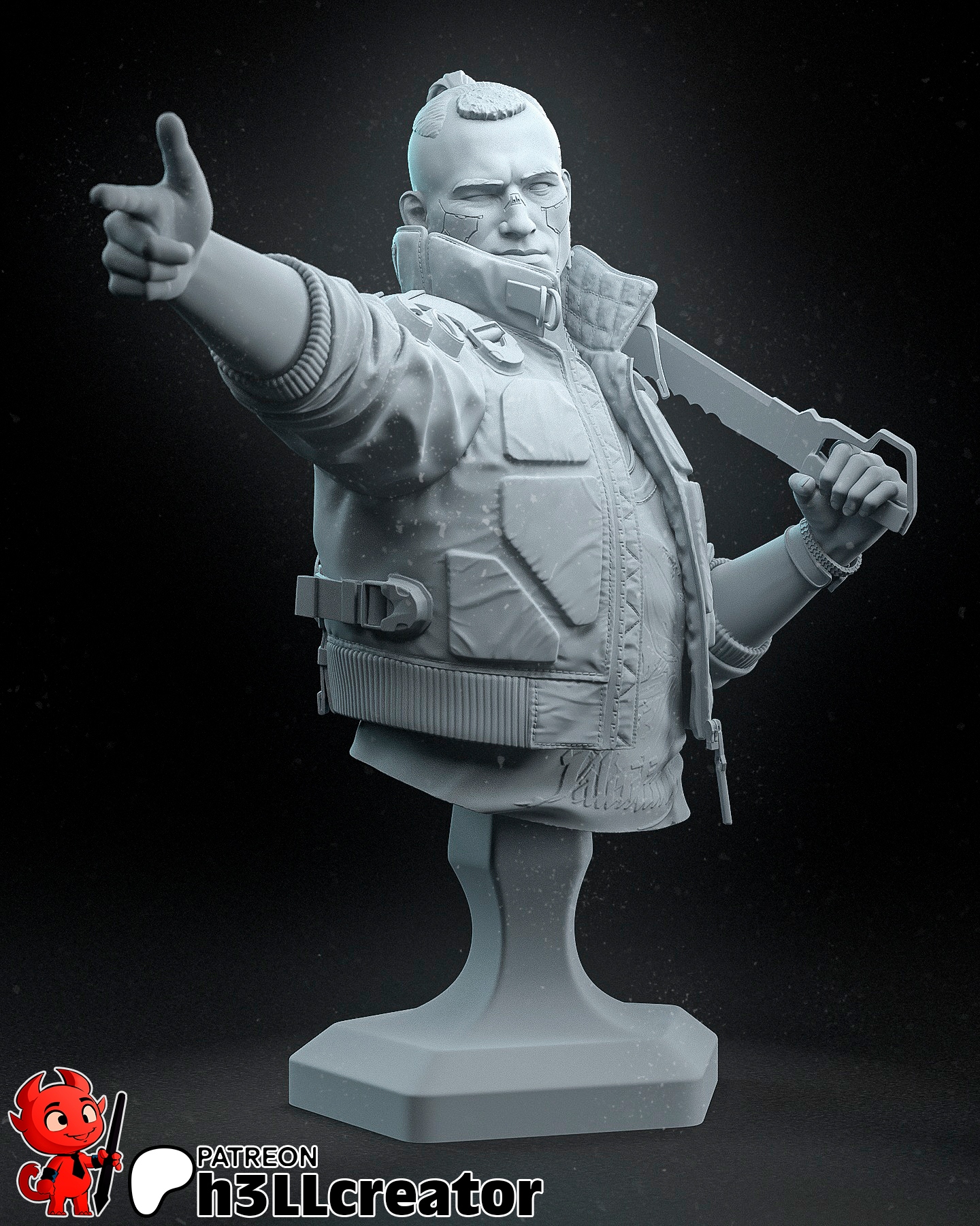 Figurka Jackie Welles Cyberpunk 2077 Busta h3LL creator 3D tisk 12K