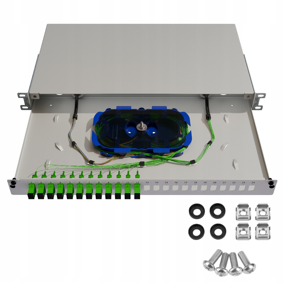 Przełącznica Światłowodowa Szuflada Rack 19" 1U do szafy Rack 24xSC Simplex